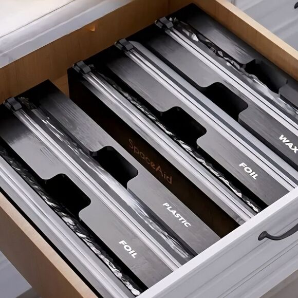 🩵NIB Black Bamboo Kitchen Wrap Cutter & Drawer Organizer - Picture 4 of 12